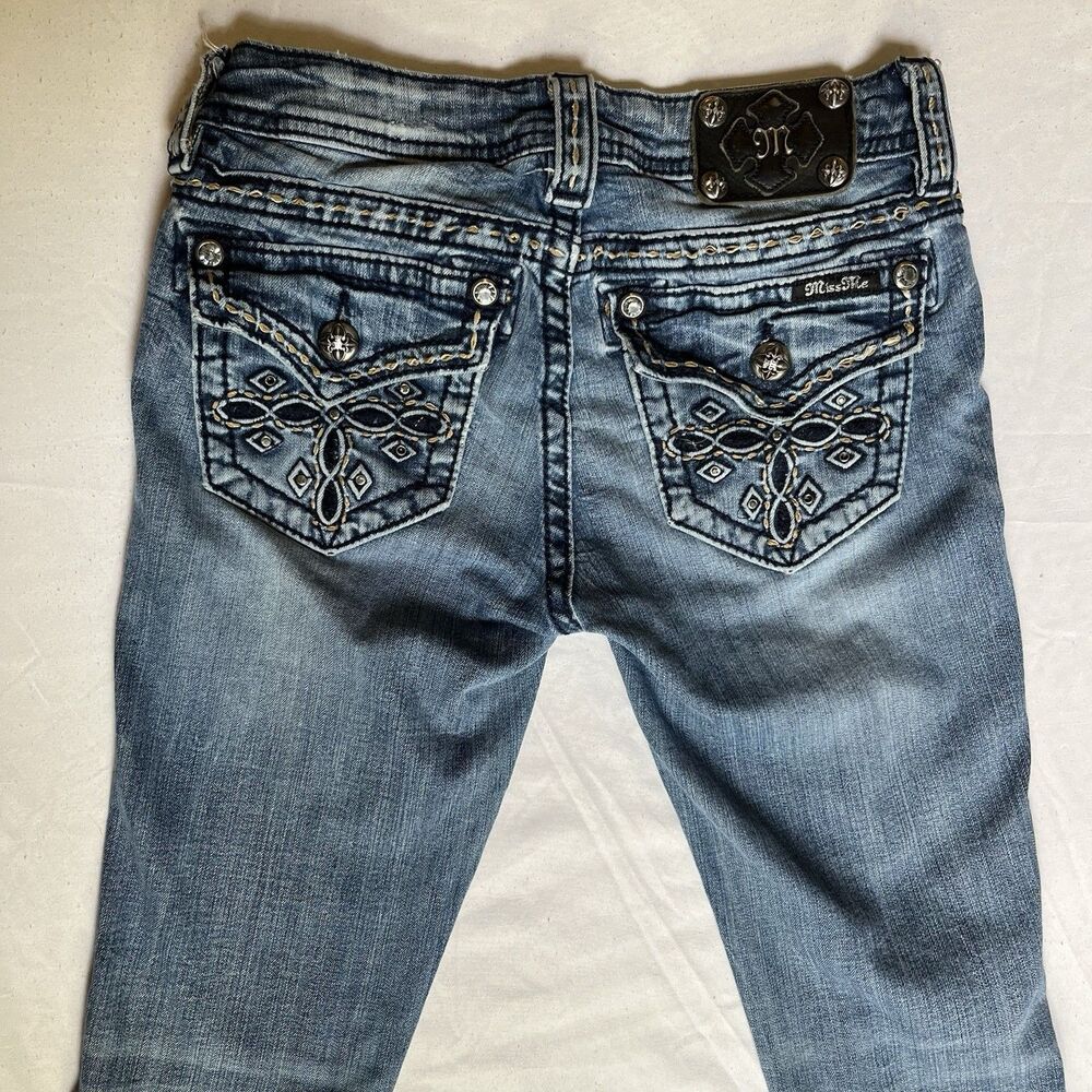 Miss Me Bootcut Jeans Womens 26 Blue MW5919 Mid Rise Embroidered Distressed Y2K